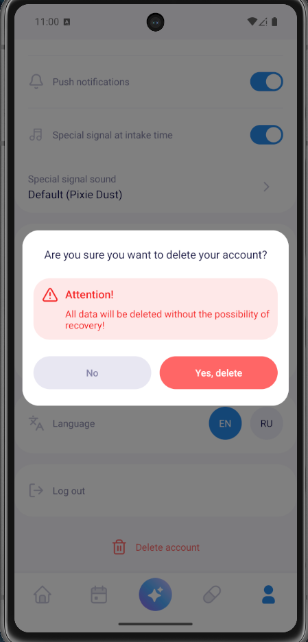 Confirmation dialog for account deletion
